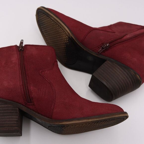 Lucky Brand Red Suede Ankle Booties 7.5 Boho Western Fall Western Winter Look - Picture 5 of 13